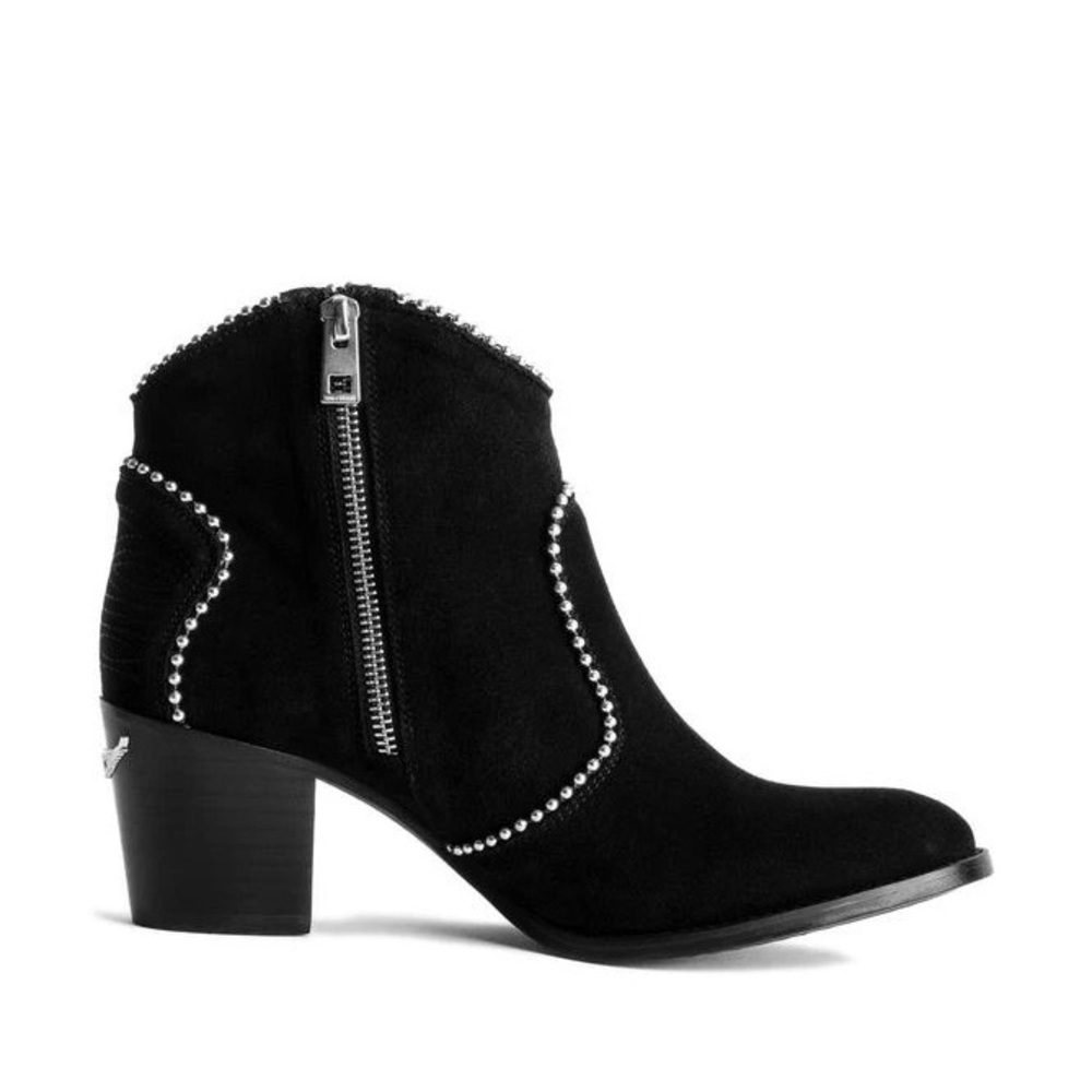 Zadig & Voltaire Molly Black Suede Stud Piping Bootie EU 37/US 6